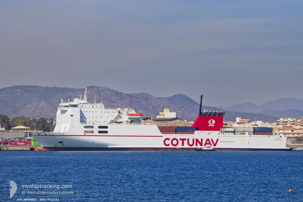 salammbo (Passenger/Ro-Ro Cargo Ship) - IMO 9142461, MMSI 672247000, Call Sign TSMS under the flag of Tunisia